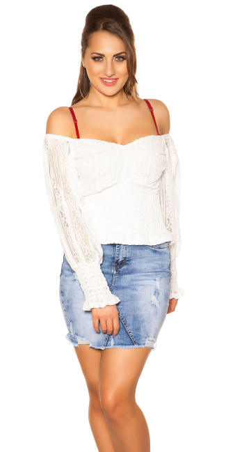 Trendy Off Shoulder Shirt with lace White